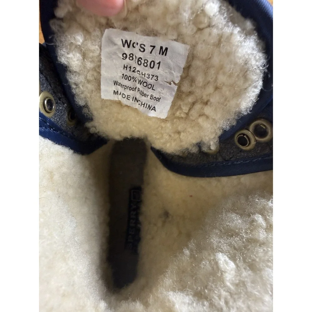 Sperry Top-Sider Duck Boots Womens 7 Navy Waterproof Wool Lined Lace Up Winter